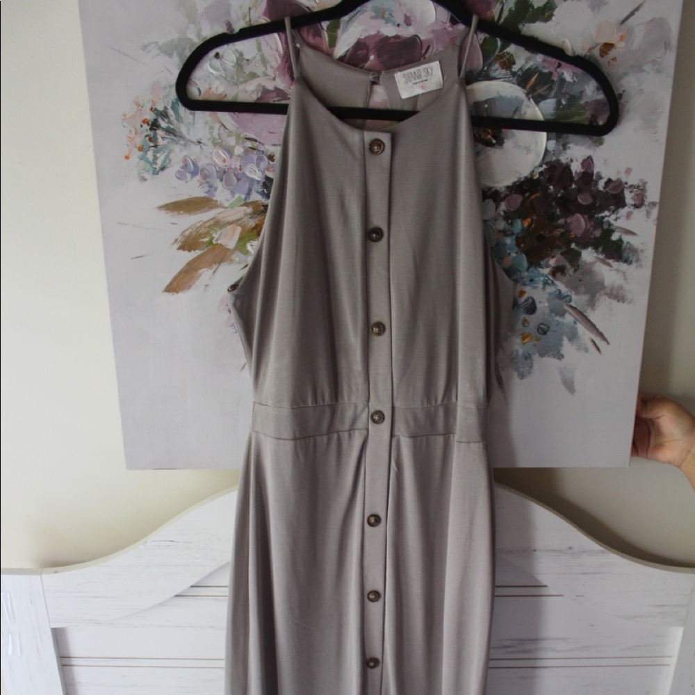 Light Gray Button Down Maxi Small Dress